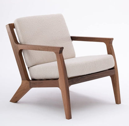 LSFH Unique Design Retre Chair, Handmade Lounge Chair Accent Chair Armchair with Solid Sagwan Wooden Frame Single Sofa Chair for Small Apartments, Living Room or Bedroom (1 Chair, Beige)