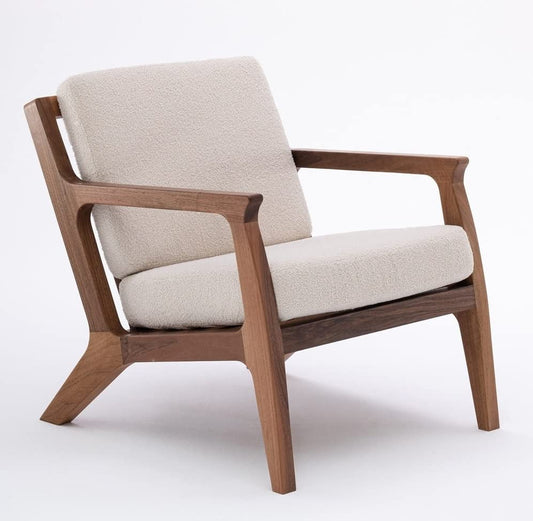 LSFH Unique Design Retre Chair, Handmade Lounge Chair Accent Chair Armchair with Solid Sagwan Wooden Frame Single Sofa Chair for Small Apartments, Living Room or Bedroom (1 Chair, Beige)