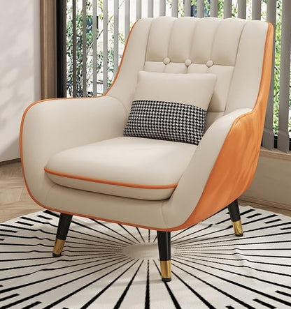 LSFH Unique Design True Innovations Nordic Light Accent Chair, Armchair with Solid Sagwan Wooden Frame for Small Apartments, Living Room or Bedroom (1 Chair, Beige & Orange)