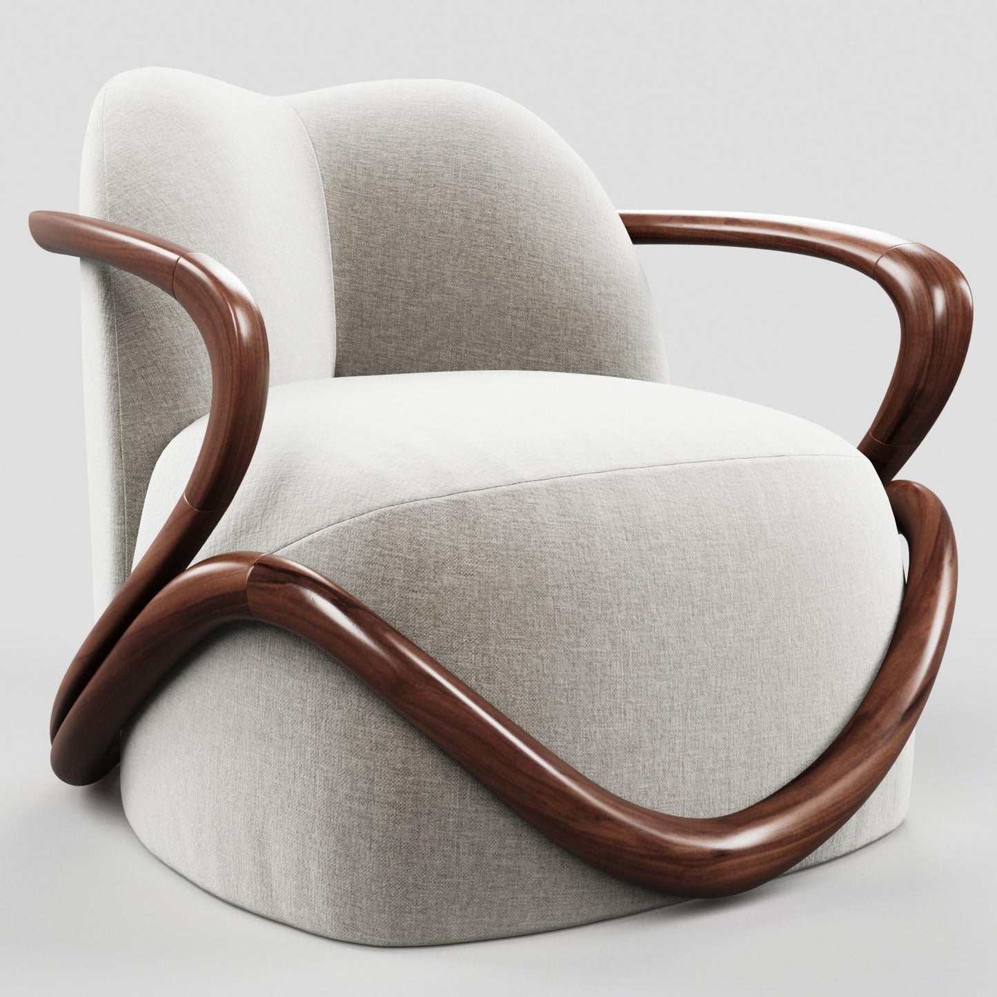 LSFH Unique Design Fabric Upholstered Huge Accent Chair, Armchair with Solid Sagwan Wooden Frame Single Sofa Chair for Small Apartments, Living Room or Bedroom (Set of 2 Chairs, Off White)