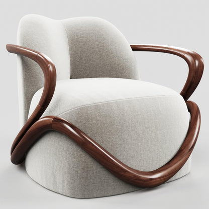 LSFH Unique Design Fabric Upholstered Huge Accent Chair, Armchair with Solid Sagwan Wooden Frame Single Sofa Chair for Small Apartments, Living Room or Bedroom (1 Chair, Off White)