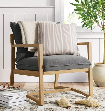 LSFH Unique Design Higginz Lounge Chair, Accent Chair Armchair with Solid Sagwan Wooden Frame Single Sofa Chair for Small Apartments, Living Room or Bedroom (Set of 2 Chairs, Dark Grey)