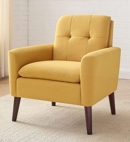 LSFH Unique Design True Innovations Button Tufted Fabric Accent Chair Armchair with Solid Sagwan Wooden Frame Single Sofa Chair for Small Apartments, Living Room or Bedroom (1 Chair, Yellow)