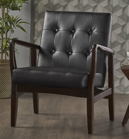 LSFH Unique Design True Innovations Marcola Button Tufted Accent Chair Armchair with Solid sagwan Wooden Legs Single Sofa Chair for Small Apartments, Living Room or Bedroom (Set of 2 Chairs, Black)
