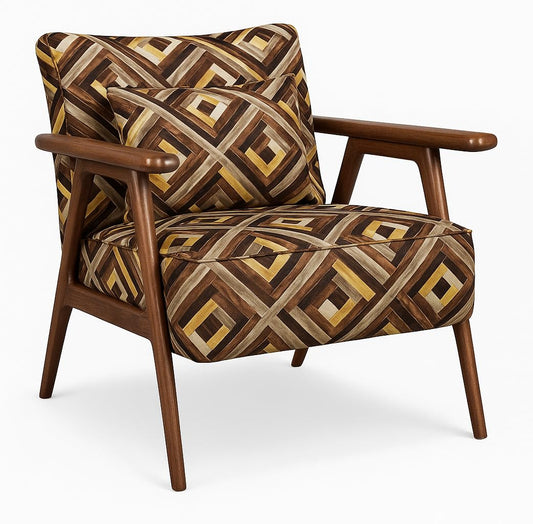 LSFH Unique Design True Innovations Grcia Hendricks Accent Chair Armchair with Solid Sagwan Wooden Frame Single Sofa Chair for Small Apartments, Living Room or Bedroom (1 Chair, Squre Printed)