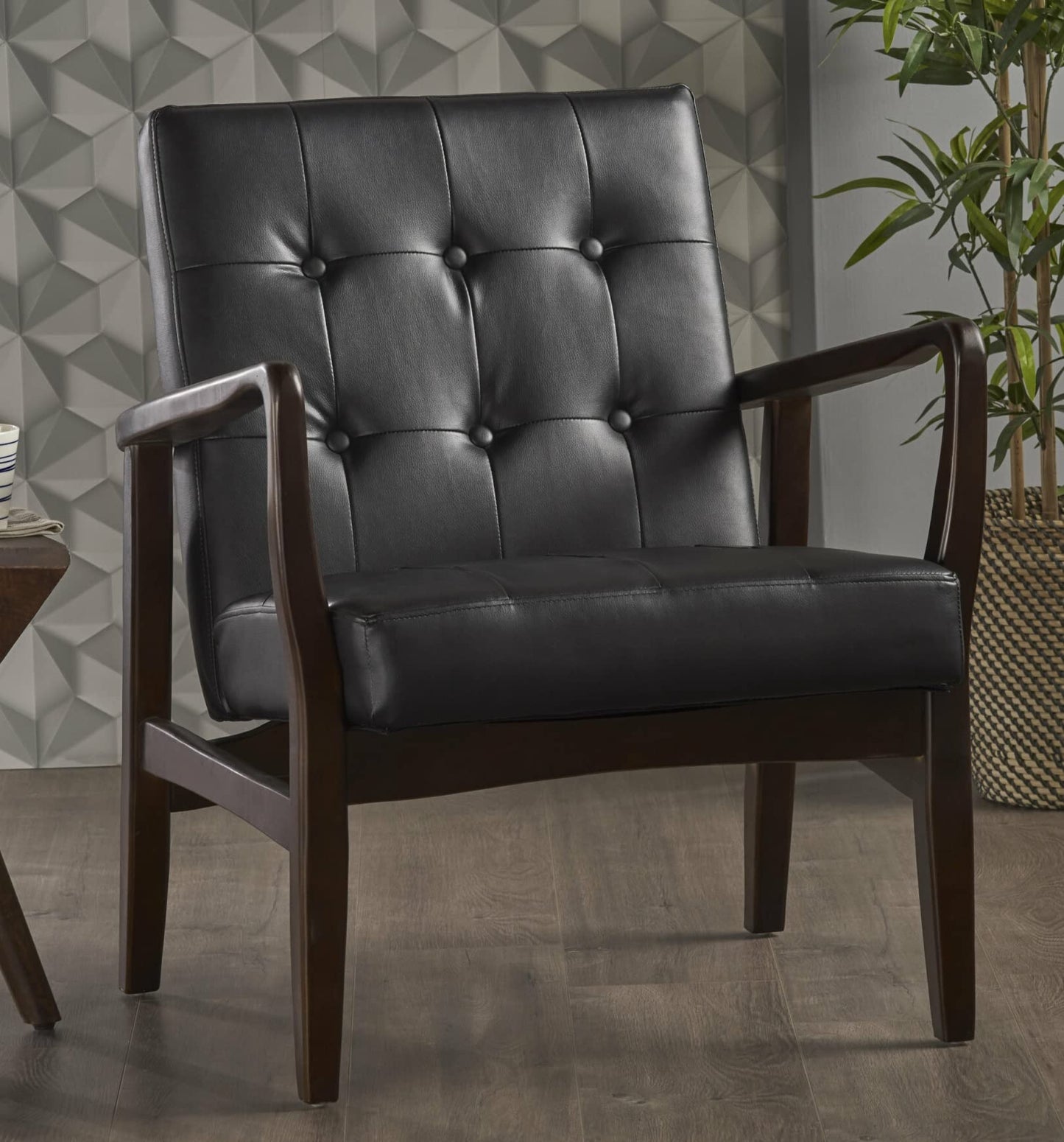 LSFH Unique Design True Innovations Marcola Button Tufted Accent Chair Armchair with Solid sagwan Wooden Legs Single Sofa Chair for Small Apartments, Living Room or Bedroom (Set of 2 Chairs, Black)