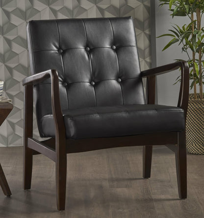 LSFH Unique Design True Innovations Marcola Button Tufted Accent Chair Armchair with Solid sagwan Wooden Legs Single Sofa Chair for Small Apartments, Living Room or Bedroom (Set of 2 Chairs, Black)