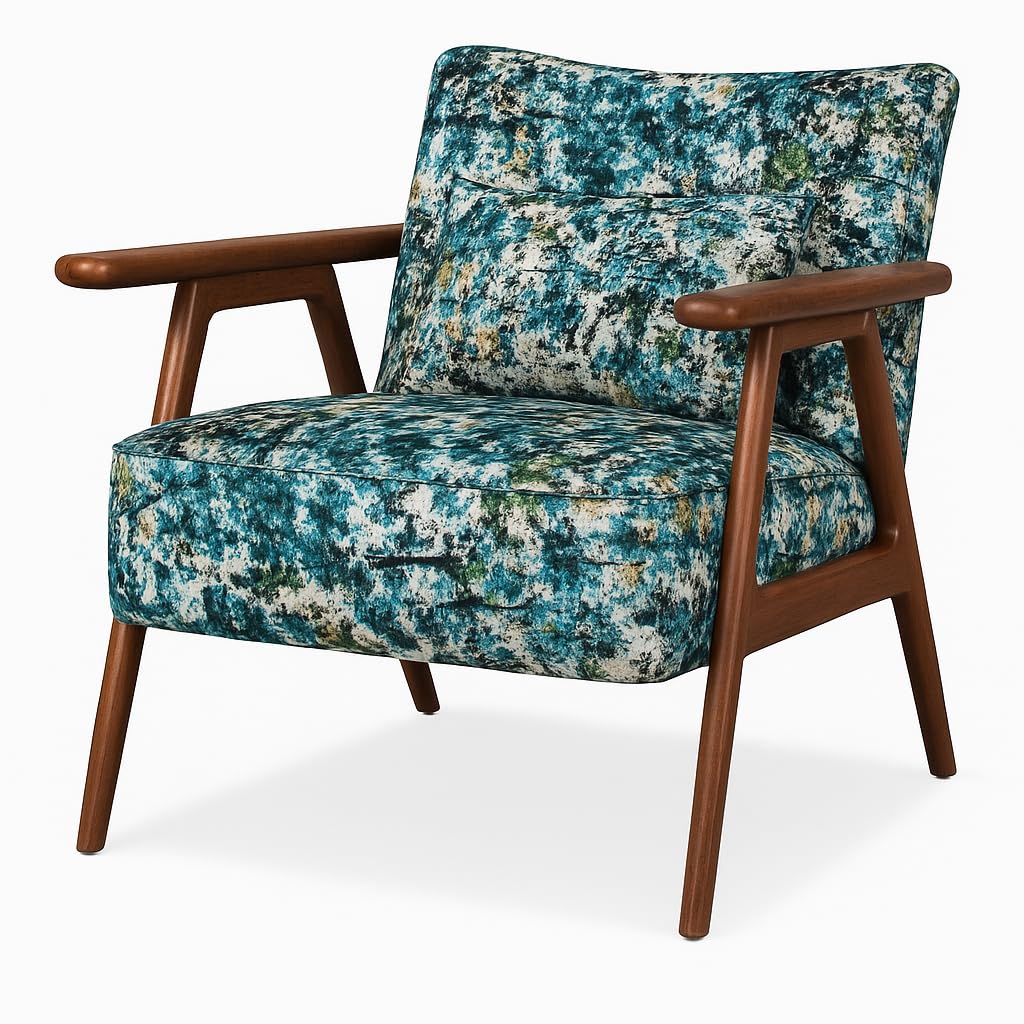 LSFH Unique Design True Innovations Grcia Hendricks Accent Chair Armchair with Solid Sagwan Wooden Frame Single Sofa Chair for Small Apartments, Living Room or Bedroom (2 Chairs, Blue Printed)