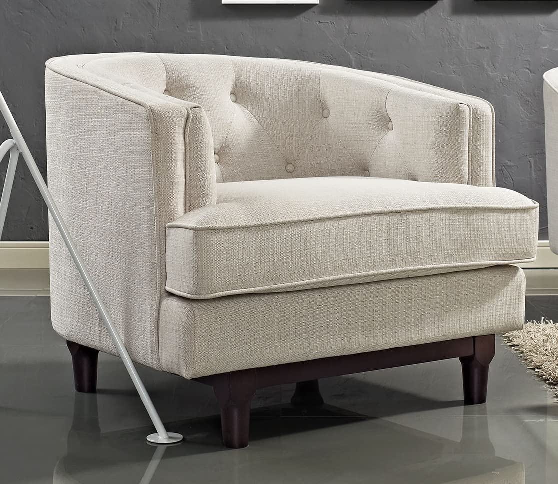 LSFH Unique Design True Innovations Coast Tufted Accent Chair Armchair with Solid Sagwan Wooden Legs Single Sofa Chair for Small Apartments, Living Room or Bedroom (1 Chair, Beige)