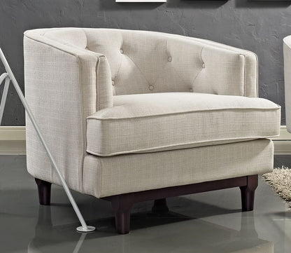 LSFH Unique Design True Innovations Coast Tufted Accent Chair Armchair with Solid Sagwan Wooden Legs Single Sofa Chair for Small Apartments, Living Room or Bedroom (1 Chair, Beige)