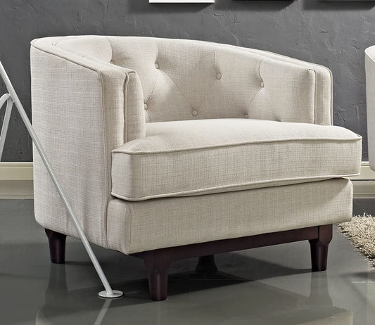 LSFH Unique Design True Innovations Coast Tufted Accent Chair Armchair with Solid Sagwan Wooden Legs Single Sofa Chair for Small Apartments, Living Room or Bedroom (1 Chair, Beige)