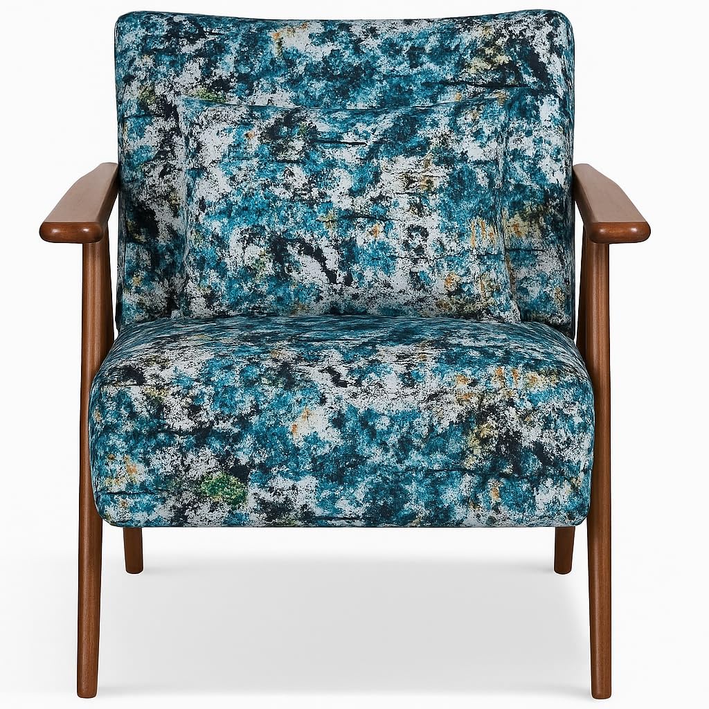 LSFH Unique Design True Innovations Grcia Hendricks Accent Chair Armchair with Solid Sagwan Wooden Frame Single Sofa Chair for Small Apartments, Living Room or Bedroom (2 Chairs, Blue Printed)