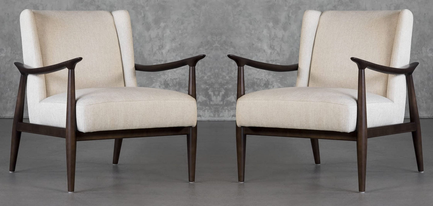 LSFH Unique Design True Innovations Clifton Accent Chair Armchair with Solid Sagwan Wooden Frame Single Sofa Chair for Small Apartments, Living Room or Bedroom (Set of 2 Chairs, Off-White)