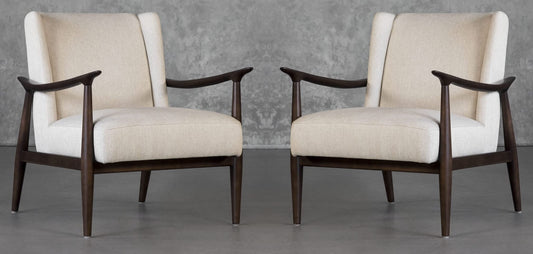 LSFH Unique Design True Innovations Clifton Accent Chair Armchair with Solid Sagwan Wooden Frame Single Sofa Chair for Small Apartments, Living Room or Bedroom (Set of 2 Chairs, Off-White)