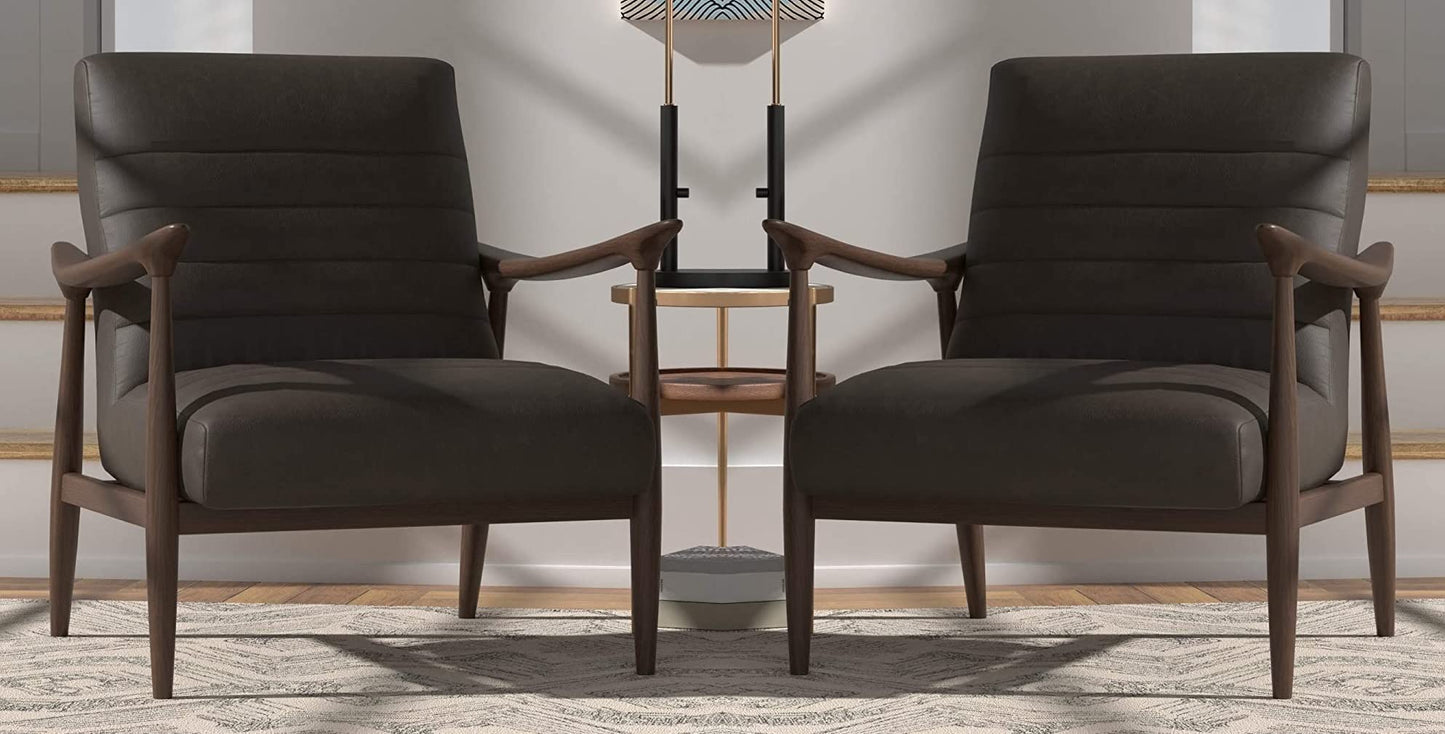 LSFH Unique Design Modern Channel Tufted Accent Chair Armchair with Solid Sagwan Wooden Frame Single Sofa Chair for Small Apartments, Living Room or Bedroom (Set of 2 Chairs, Charcoal)