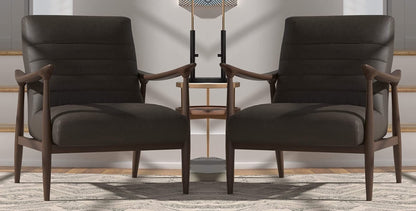 LSFH Unique Design Modern Channel Tufted Accent Chair Armchair with Solid Sagwan Wooden Frame Single Sofa Chair for Small Apartments, Living Room or Bedroom (Set of 2 Chairs, Charcoal)