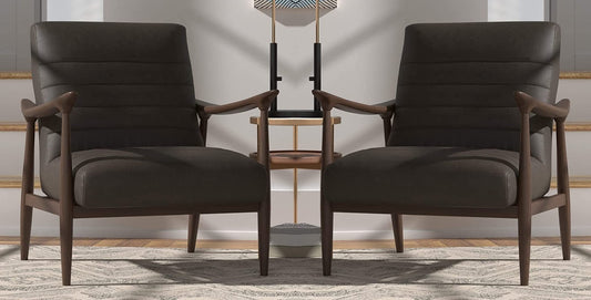 LSFH Unique Design Modern Channel Tufted Accent Chair Armchair with Solid Sagwan Wooden Frame Single Sofa Chair for Small Apartments, Living Room or Bedroom (Set of 2 Chairs, Charcoal)
