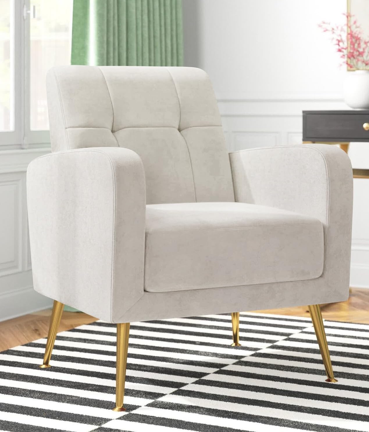 LSFH Unique Design True Innovations Florianaz Accent Chair, Armchair with Solid Sagwan Wooden Frame Single Sofa Chair for Small Apartments, Living Room or Bedroom (Set of 2 Chairs, Beige)