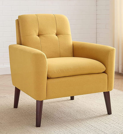 LSFH Unique Design True Innovations Button Tufted Fabric Accent Chair Armchair with Solid Sagwan Wooden Frame Single Sofa Chair for Small Apartments, Living Room or Bedroom (1 Chair, Yellow)