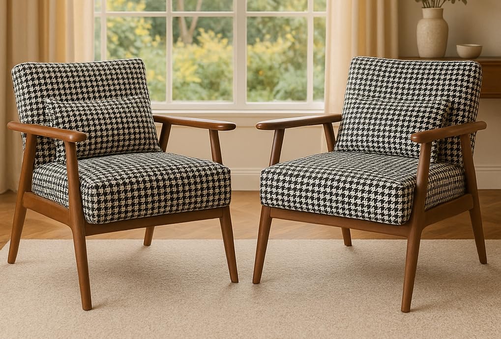 LSFH Hendricks Soft Suede Printed Accent Armchair – Stylish Single Sofa with Solid Sagwan Wood Frame for Living Room, Bedroom & Small Spaces (Set of 2 Chairs, Printed)