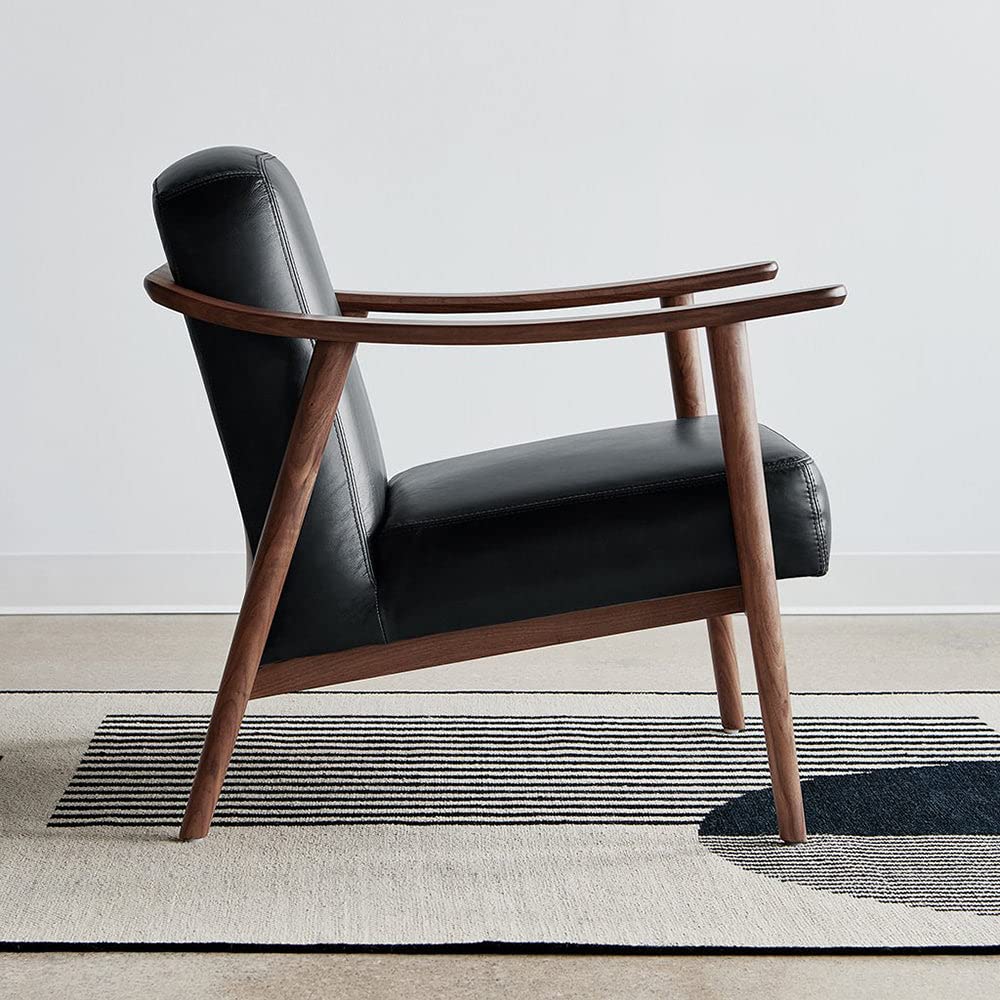 LSFH Unique Design Balticz Accent Chair Armchair with Solid Sagwan Wooden Frame Single Sofa Chair for Small Apartments, Living Room or Bedroom (Walnut Finish, Black Set of 2 Chairs)