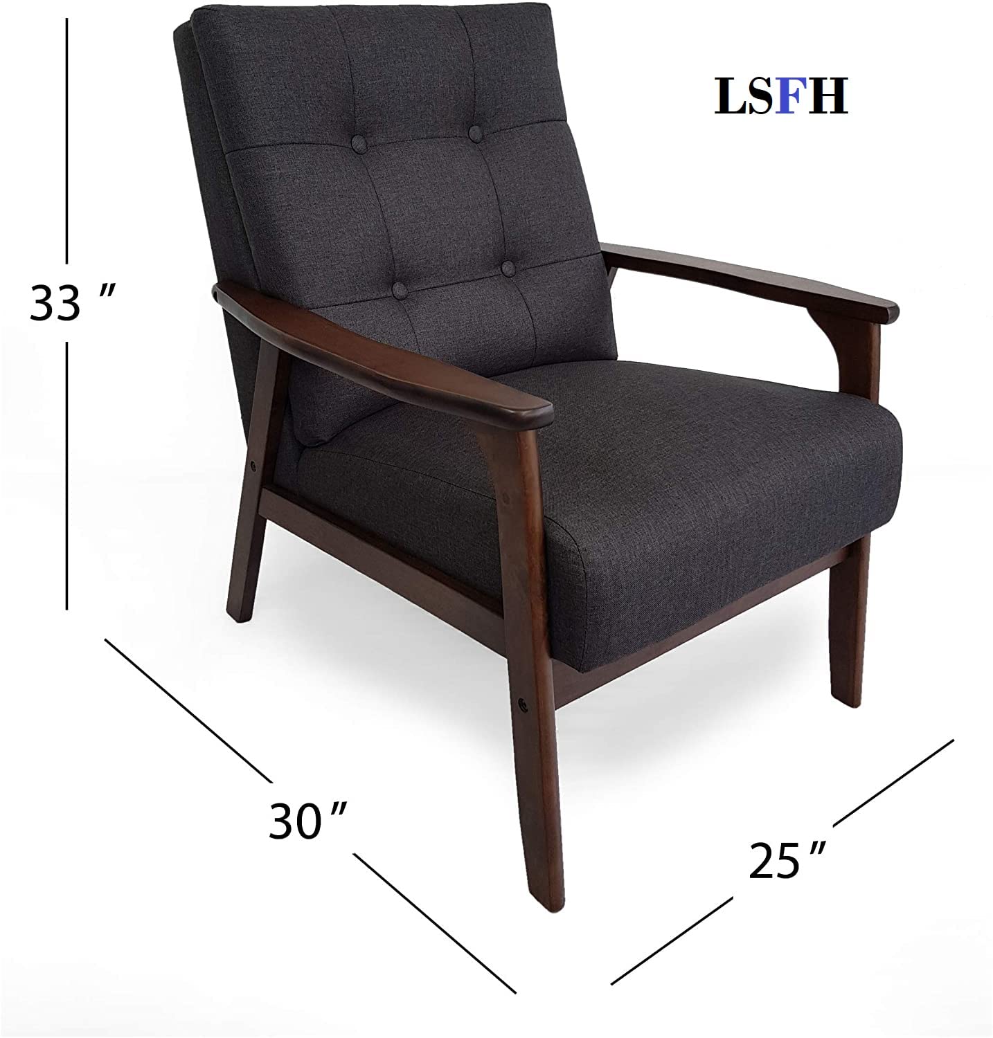 LSFH Unique Design True Innovations Waffle Stitch Tufted Accent Chair Armchair with Solid sagwan Wooden Frame Single Sofa Chair for Small Apartments, Living Room or Bedroom (1 Chair, Grey)