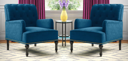 LSFH Unique Design True Innovations Jakuz Accent Chair, Armchair with Solid Sagwan Wooden Frame Single Sofa Chair for Small Apartments, Living Room or Bedroom (Set of 2 Chairs, Navy Blue)