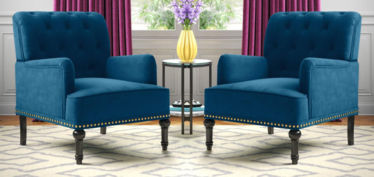 LSFH Unique Design True Innovations Jakuz Accent Chair, Armchair with Solid Sagwan Wooden Frame Single Sofa Chair for Small Apartments, Living Room or Bedroom (Set of 2 Chairs, Navy Blue)
