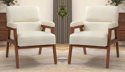 LSFH Unique Design True Innovations Mackenne Accent Chair, Ottoman Armchair with Solid Sagwan Wooden Frame Single Sofa Chair for Small Apartments, Living Room or Bedroom (Set Of 2 Chairs, Cream White)