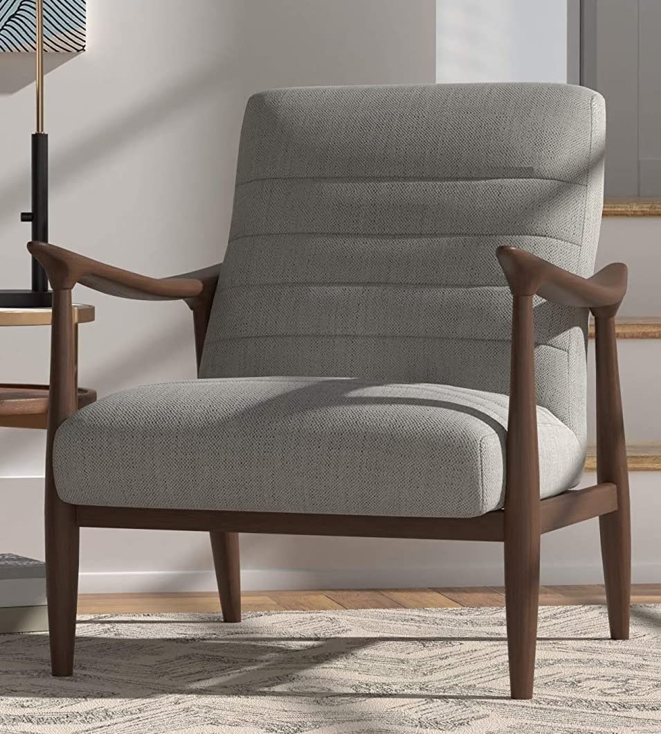 LSFH Unique Design Modern Channel Tufted Accent Chair Armchair with Solid Sagwan Wooden Frame Single Sofa Chair for Small Apartments, Living Room or Bedroom (1 Chair, Light Grey)