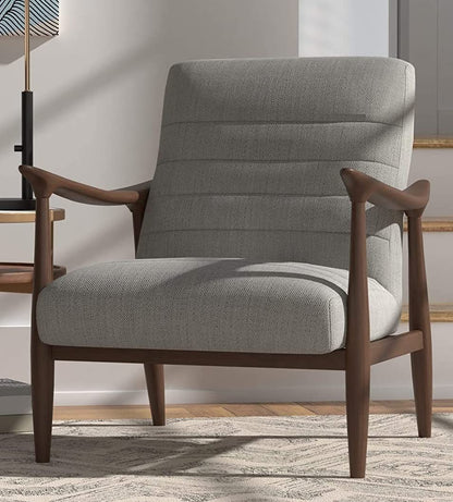 LSFH Unique Design Modern Channel Tufted Accent Chair Armchair with Solid Sagwan Wooden Frame Single Sofa Chair for Small Apartments, Living Room or Bedroom (1 Chair, Light Grey)