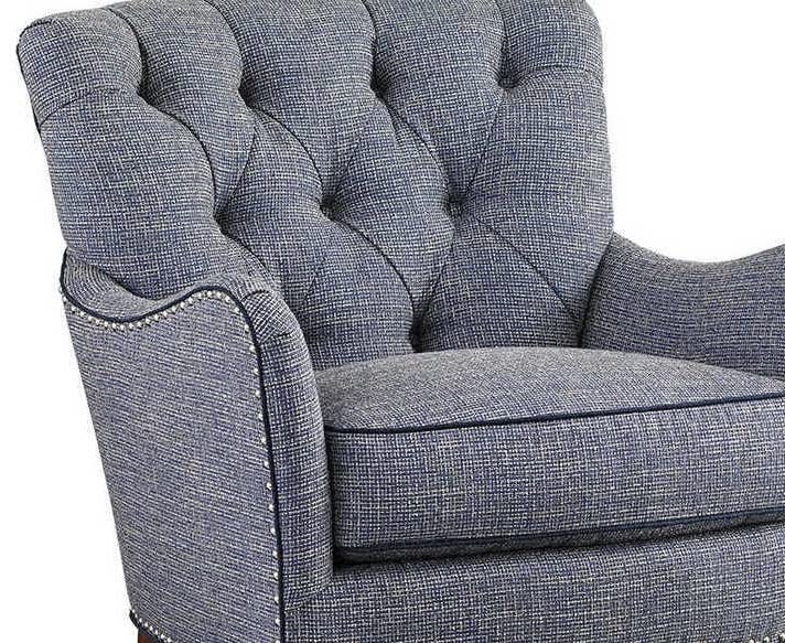 LSFH Unique Design True Innovations Oyster Button Tufted Accent Chair Armchair with Solid sagwan Wooden Legs Single Sofa Chair for Small Apartments, Living Room or Bedroom (1 Chair, Blue)