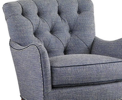 LSFH Unique Design True Innovations Oyster Button Tufted Accent Chair Armchair with Solid sagwan Wooden Legs Single Sofa Chair for Small Apartments, Living Room or Bedroom (1 Chair, Blue)
