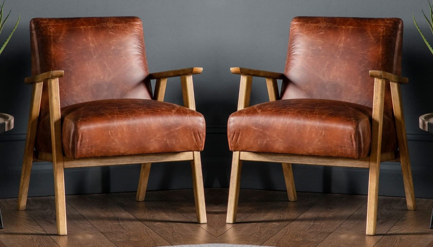 LSFH Unique Design True Innovations Odsey Accent Chair Armchair with Solid Sagwan Wooden Frame Single Sofa Chair for Small Apartments, Living Room or Bedroom (Set of 2 Chairs, Brown)