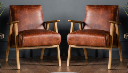 LSFH Unique Design True Innovations Odsey Accent Chair Armchair with Solid Sagwan Wooden Frame Single Sofa Chair for Small Apartments, Living Room or Bedroom (Set of 2 Chairs, Brown)