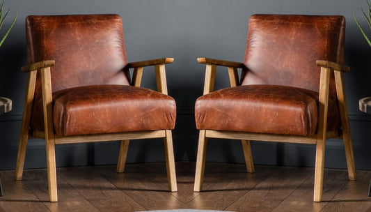 LSFH Unique Design True Innovations Odsey Accent Chair Armchair with Solid Sagwan Wooden Frame Single Sofa Chair for Small Apartments, Living Room or Bedroom (Set of 2 Chairs, Brown)