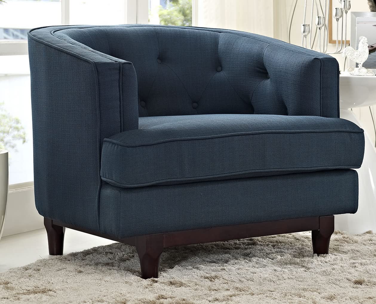 LSFH Unique Design True Innovations Coast Tufted Accent Chair Armchair with Solid Sagwan Wooden Legs Single Sofa Chair for Small Apartments, Living Room or Bedroom (1 Chair, Blue)
