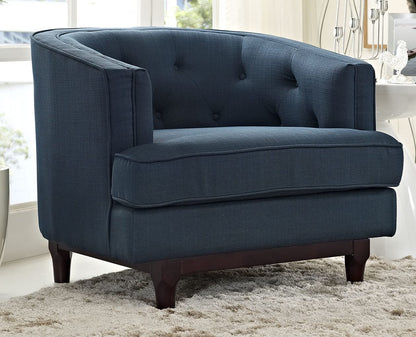LSFH Unique Design True Innovations Coast Tufted Accent Chair Armchair with Solid Sagwan Wooden Legs Single Sofa Chair for Small Apartments, Living Room or Bedroom (1 Chair, Blue)