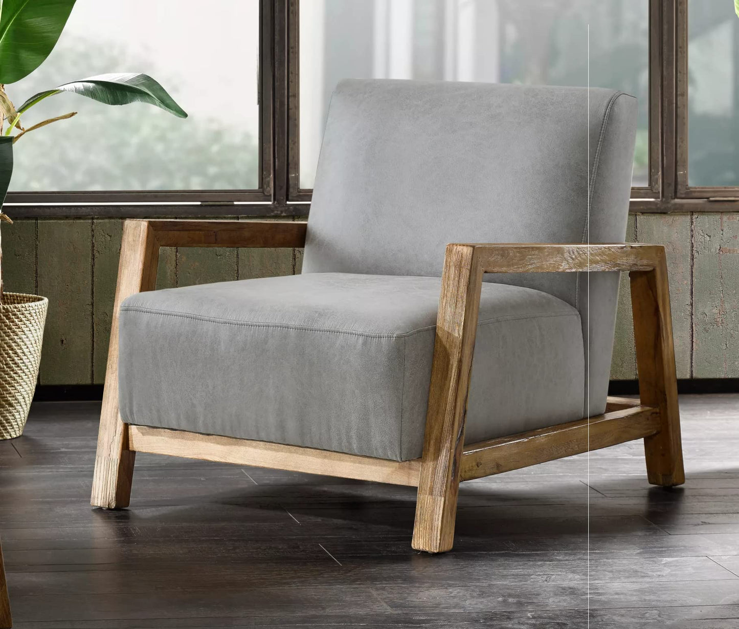 LSFH Unique Design Eastoz Lounge Chair, Accent Chair Armchair with Solid Sagwan Wooden Frame Single Sofa Chair for Small Apartments, Living Room or Bedroom (Set of 2 Chairs, Grey)