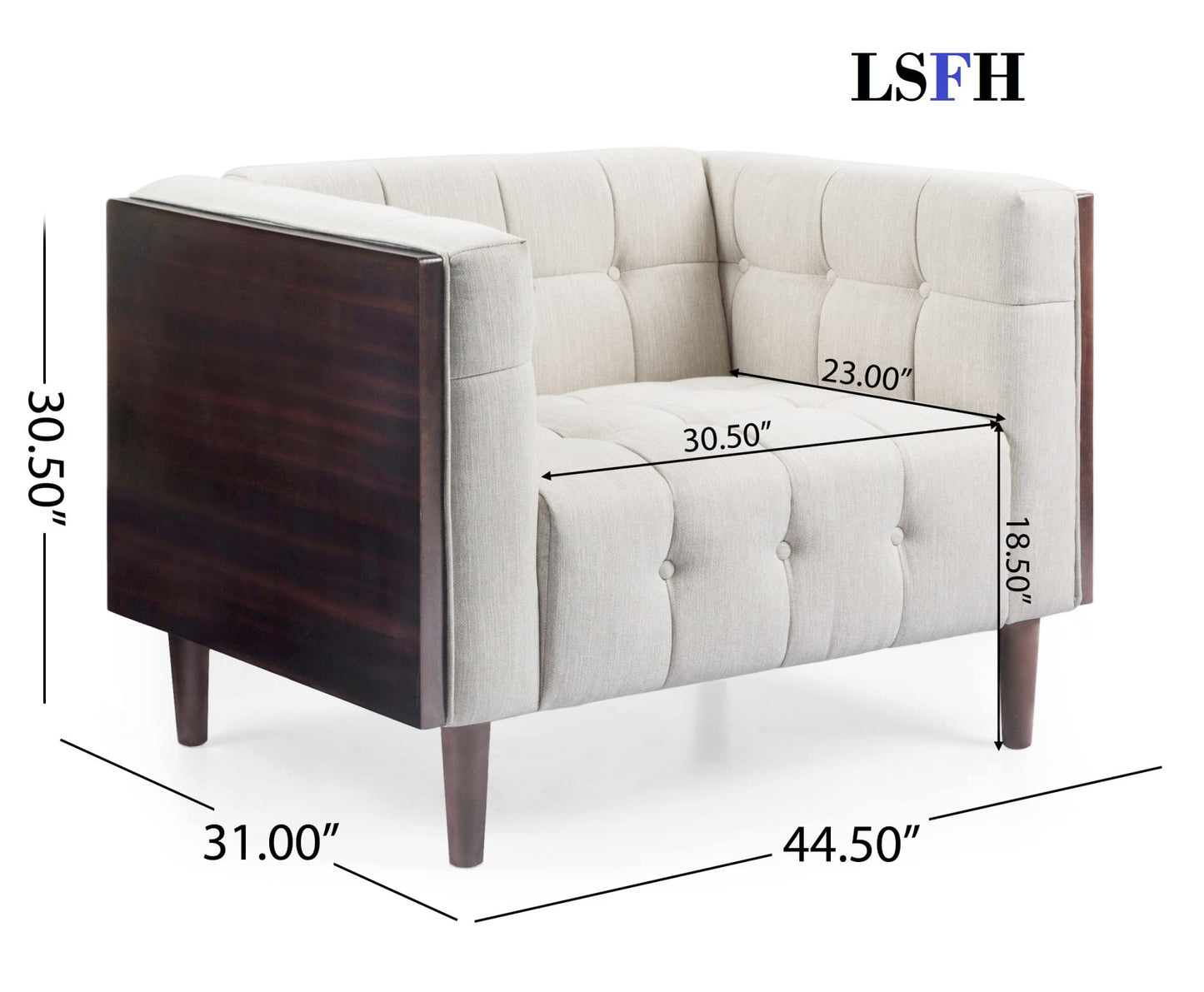 LSFH Unique Design True Innovations Larnan Tufted Accent Chair Armchair with Solid sagwan Wooden Frame Single Sofa Chair for Small Apartments, Living Room or Bedroom (1 Chair, Beige)