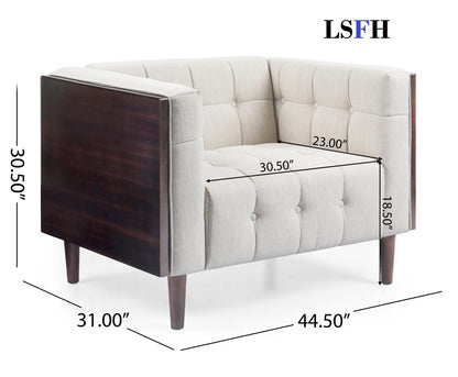 LSFH Unique Design True Innovations Larnan Tufted Accent Chair Armchair with Solid sagwan Wooden Frame Single Sofa Chair for Small Apartments, Living Room or Bedroom (1 Chair, Beige)