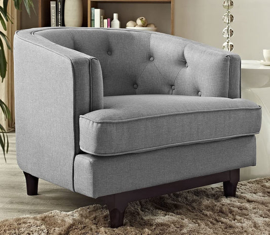 LSFH Unique Design True Innovations Coast Tufted Accent Chair Armchair with Solid Sagwan Wooden Legs Single Sofa Chair for Small Apartments, Living Room or Bedroom (1 Chair, Light Grey)