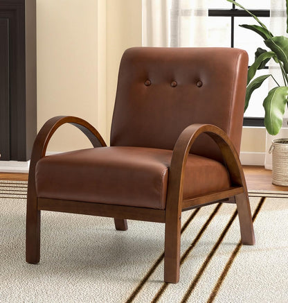 LSFH Unique Design True Innovations Vegaz Accent Chair, Ottoman Armchair with Solid Sagwan Wooden Frame Single Sofa Chair for Small Apartments, Living Room or Bedroom (Set of 2 Chairs, Dark Brown)