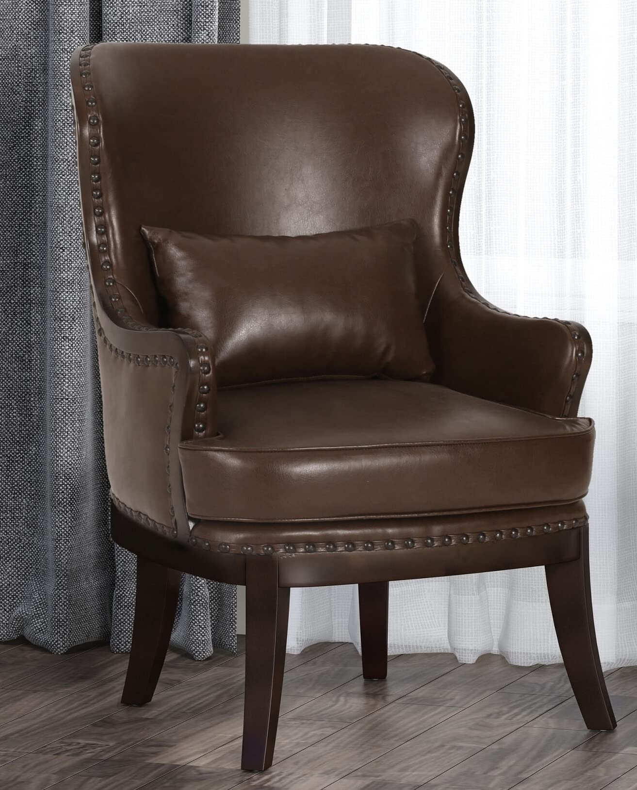 LSFH Unique Design True Innovations Mantua Accent Chair Armchair with Solid sagwan Wooden Legs Single Sofa Chair for Small Apartments, Living Room or Bedroom (1 Chair, Dark Brown)