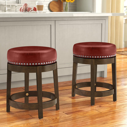 LSFH Unique Design True Innovations Arlettez Swivel Bar Stool with 100% Sagwan Wood Frame 360 Degree Ball & Cast Swivel Pub Height Bar Stool for Shop, Salon, Office and Home (Set of 2 Barstool, Red)