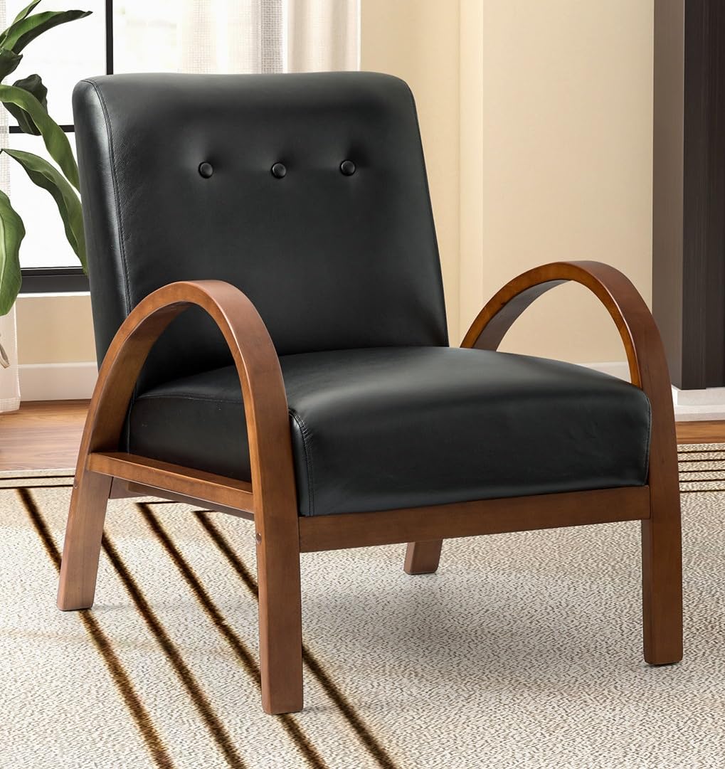 LSFH Unique Design True Innovations Vegaz Accent Chair, Ottoman Armchair with Solid Sagwan Wooden Frame Single Sofa Chair for Small Apartments, Living Room or Bedroom (Set of 2 Chairs, Black)