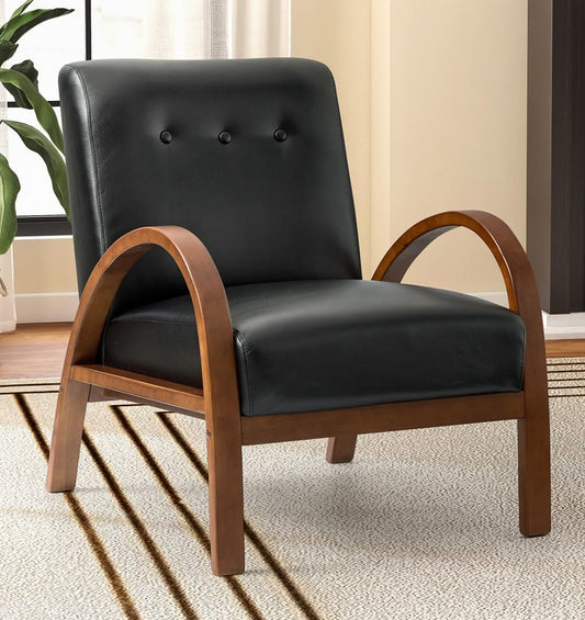 LSFH Unique Design True Innovations Vegaz Accent Chair, Ottoman Armchair with Solid Sagwan Wooden Frame Single Sofa Chair for Small Apartments, Living Room or Bedroom (1 Chair, Black)