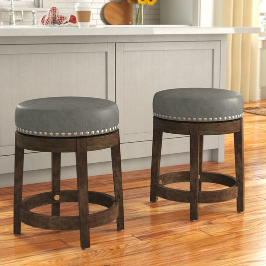 LSFH Unique Design True Innovations Arlettez Swivel Bar Stool with 100% Sagwan Wood Frame 360 Degree Ball & Cast Swivel Pub Height Bar Stool for Shop, Salon, Office and Home (Set of 2 Barstool, Grey)