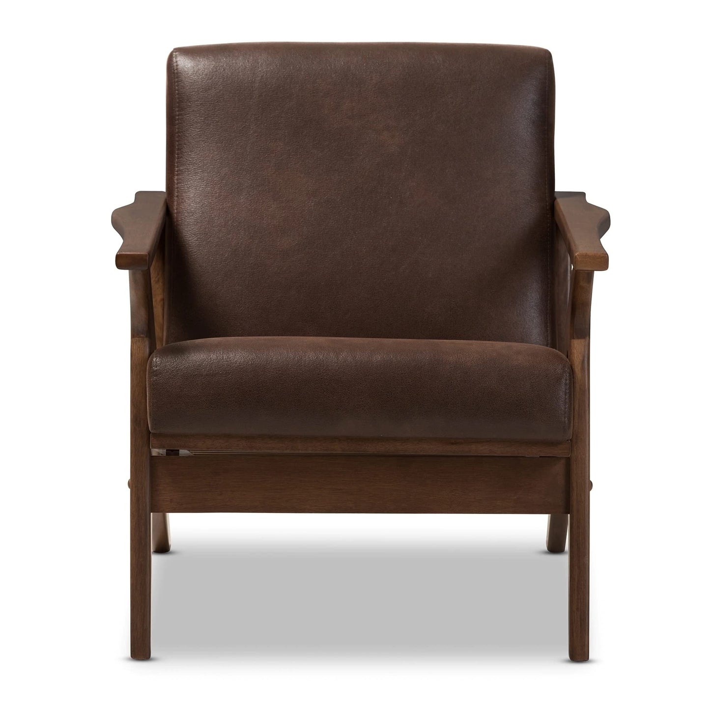 LSFH Unique Design True Innovations Bianca Leatherette Accent Chair Armchair with Solid Sagwan Wooden Frame Single Sofa Chair for Small Apartments, Living Room or Bedroom (1 Chair, Dark Brown)