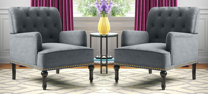LSFH Unique Design True Innovations Jakuz Accent Chair, Armchair with Solid Sagwan Wooden Frame Single Sofa Chair for Small Apartments, Living Room or Bedroom (Set of 2 Chairs, Grey)